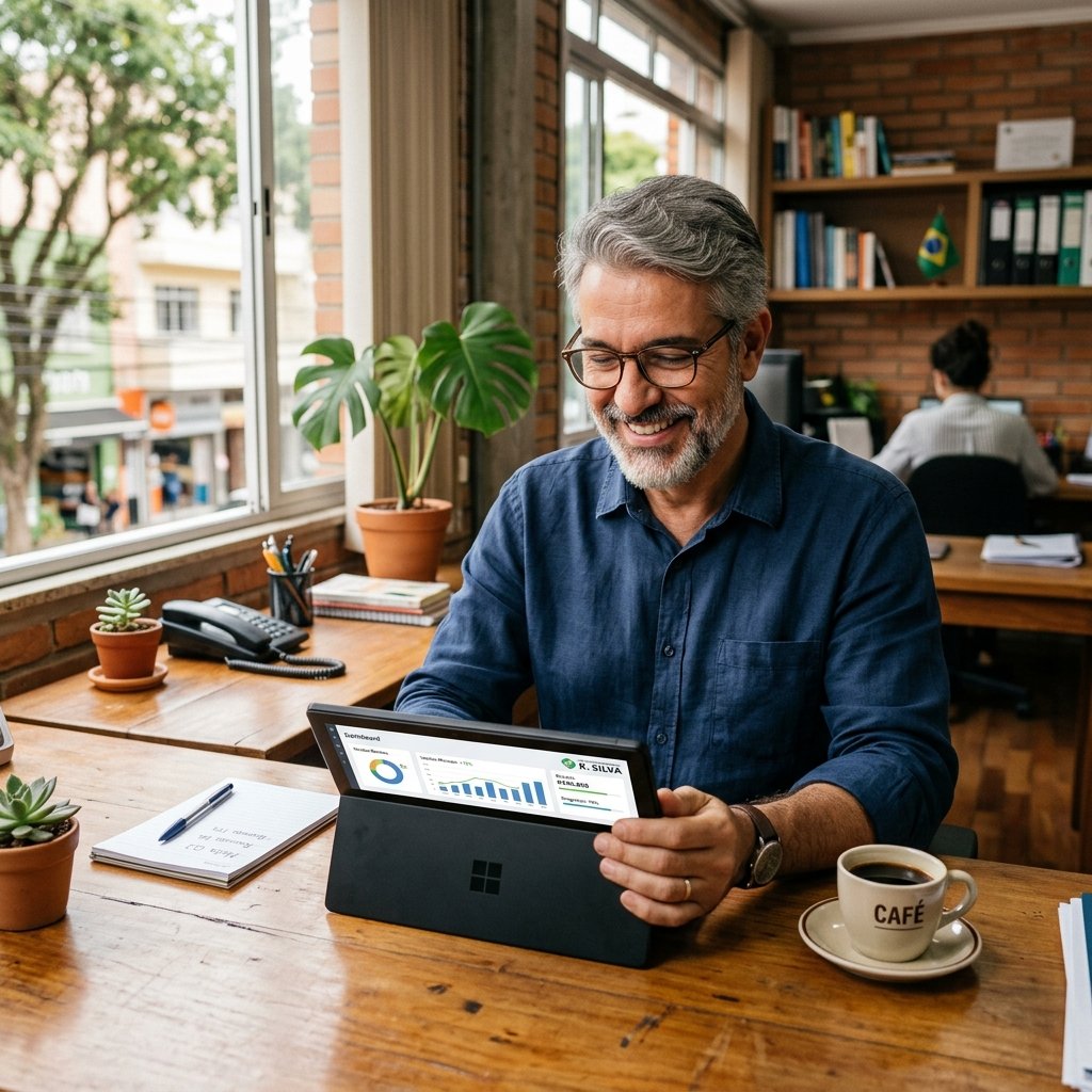 Empresário experiente usando tecnologia no seu negócio